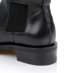 Black Leather Flat Boot with Elastic Shaft - Detail View
