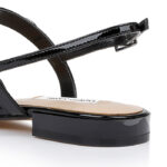 Black Patent Kid Leather Flat Sandal - Detail View