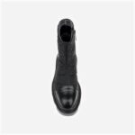 Black Plaid Fabric & Cow Leather Booty - Detail View