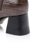 Croco brown block heel high ankle boot - Detail View