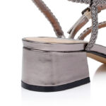 Pewter Metallic Kid Leather Sandal - Detail View