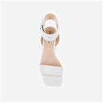 White Kid Lea Stacked Heel Sandal - Detail View