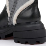 Black Cow leather & Fabric & Blue Shearing Squared Toe Boot - Angle View