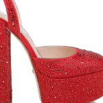 Racing Red Crystal Satin & Hotfix Block Heel Sandal - Main View