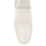 Beige Cow Leather & Knit Square Heel Boot - Side View