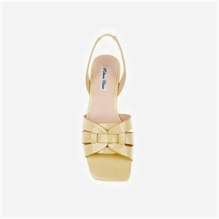 Raffia Patent Leather Middle Heel Sandal - Angle View