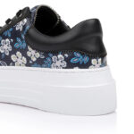 Black Cow leather & Navy Print Kid Leather Sneaker - Side View