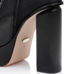 Black Cow Leather & Fabric Block Heel Boot - Angle View