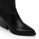 Black Cow Leather Knee Boot - Angle View