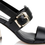 Black Cow Leather Sandal - Angle View