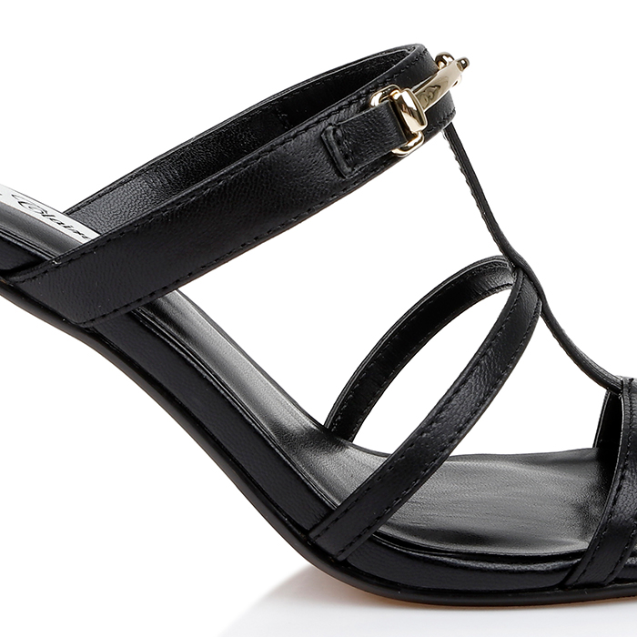 Black Kid Leather Sandal - Angle View
