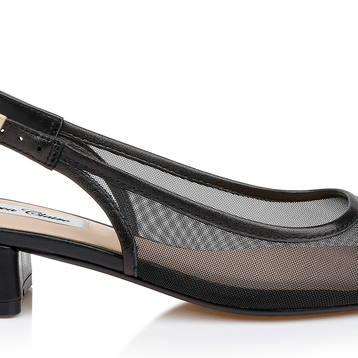 Black Mesh & Kid Leather Sandal - Angle View