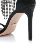 Black Shimmer Sand Fabric & Crystal Chain Stiletto Sandal - Angle View