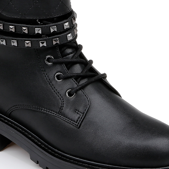 Black Synthetic Leather Ankle Boots - Angle View