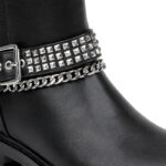 Black Synthetic Leather Ankle Boots - Angle View