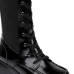 Black Synthetic Leather Knee Boots - Angle View