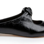 Black Wrinkle Patent Kid Leather Flat - Angle View