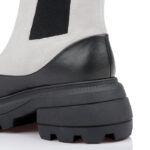 Cream Cow Suede & Black Cow Leather Squared Toe Booty - Angle View