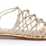 Gold Metallic Leather Flat Sandal - Angle View