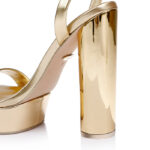 Gold PU Block Electronic Heel Sandal - Angle View