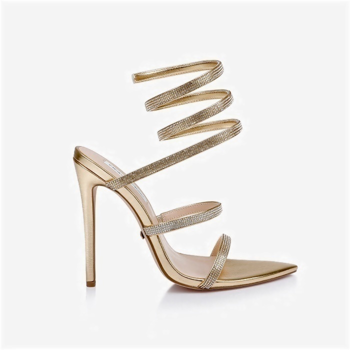 Gold PU & Gel Hotfix Stelitto Sandal - Detail View