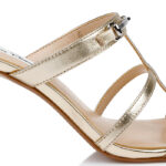 Light Gold Metallic Kid Leather Sandal - Angle View