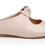 Nude Wrinkle Patent Kid Leather Flat - Angle View