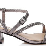 Pewter Metallic Kid Leather Sandal - Angle View