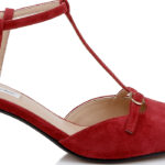 Rumba Red Kid Suede Strap Pump - Angle View