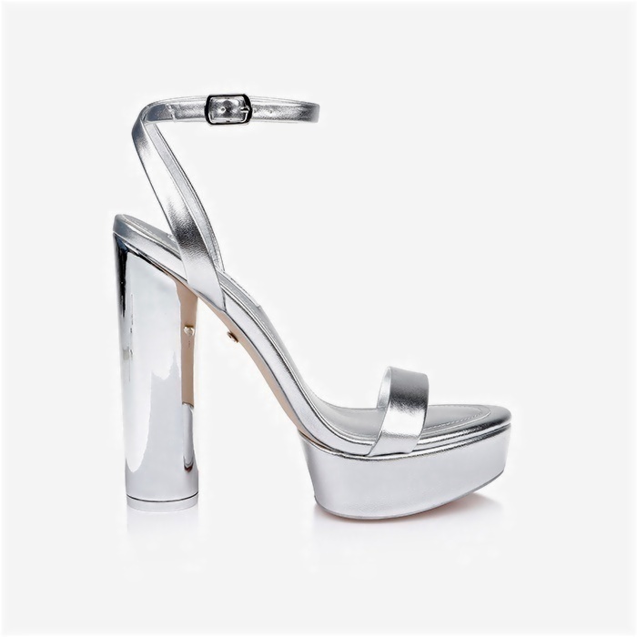 Silver PU Block Electronic Heel Sandal - Side View