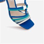 Snorkel Blue Mixed Kid Lea Block Heel Sandal - Angle View