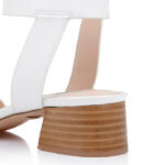 White Kid Lea Stacked Heel Sandal - Angle View