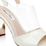 Beige Patent Lea & Transparent TPU Electronic Heel Sandal - Back View