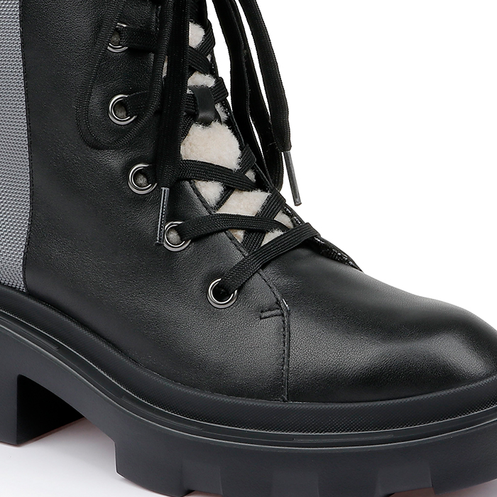 Black Cow Leather & Silver Fabric Lace up Booty - Close-up View