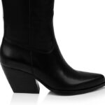 Black Cow Leather Knee Boot - Close-up View