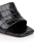 Black Croc Leather Wedge Sandal - Close-up View