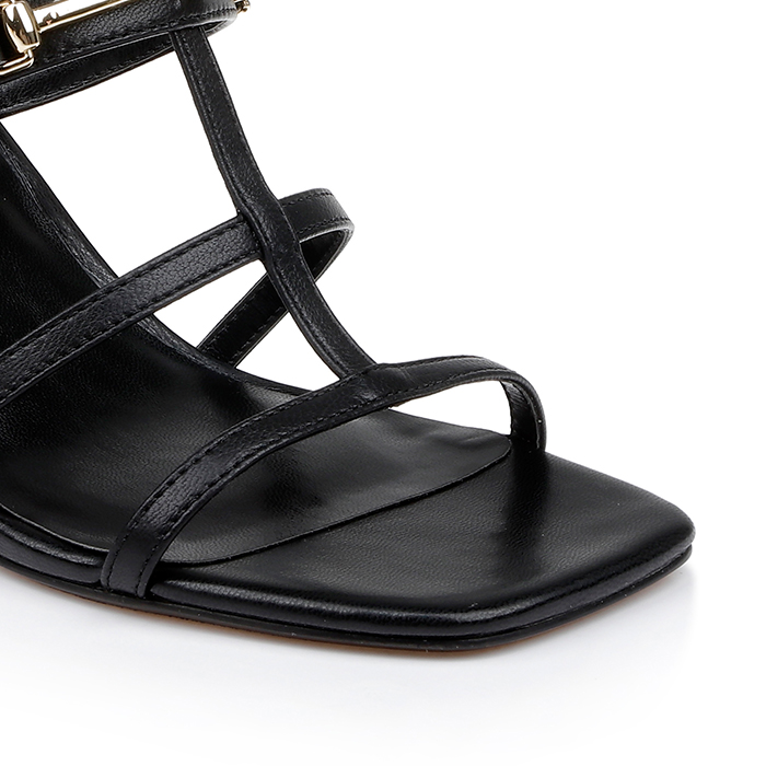 Black Kid Leather Sandal - Close-up View