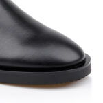 Black Leather Flat Boot with Elastic Shaft - Close-up View