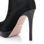 Black Lycra & Patent Leather Stiletto Pointed Toe Boot - Close-up View