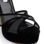 Black Mesh With Kid Suede Piping Sandal - Close-up View