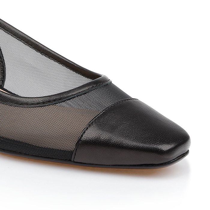 Black Mesh & Kid Leather Sandal - Close-up View