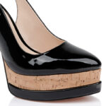 Black Patent PU Double Platform Sandal - Close-up View