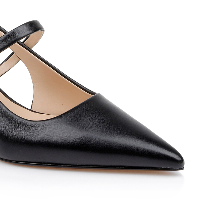 Black Smooth Leather Sandal - Close-up View