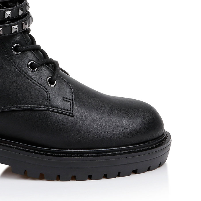 Black Synthetic Leather Ankle Boots - Close-up View
