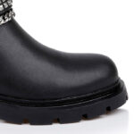 Black Synthetic Leather Ankle Boots - Close-up View