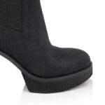 Black Synthetic Leather Elastic Boots - Close-up View