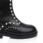 Black Synthetic Leather High Ankle Boot - Close-up View