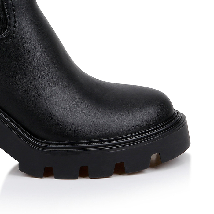 Black Synthetic Leather High Ankle Boot - Close-up View