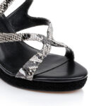 Black&White Snake Kid Leather Platform Sandal - Close-up View