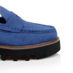 Blue Cow Suede Loafer - Close-up View